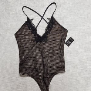 {Express} Double Lined Lace Criss Cross Bodysuit